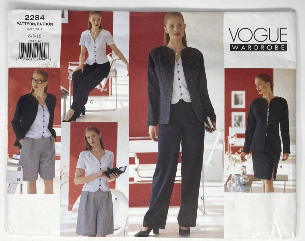 Vogue Wardrobe Pattern 2284 Misses Career Work Separates 5 pc Sz 6-10 Uncut '99